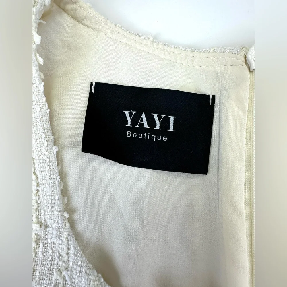 Yayi Boutique cream Boucle mini dress Small pleated peplum  Old Money - Picture 6 of 11